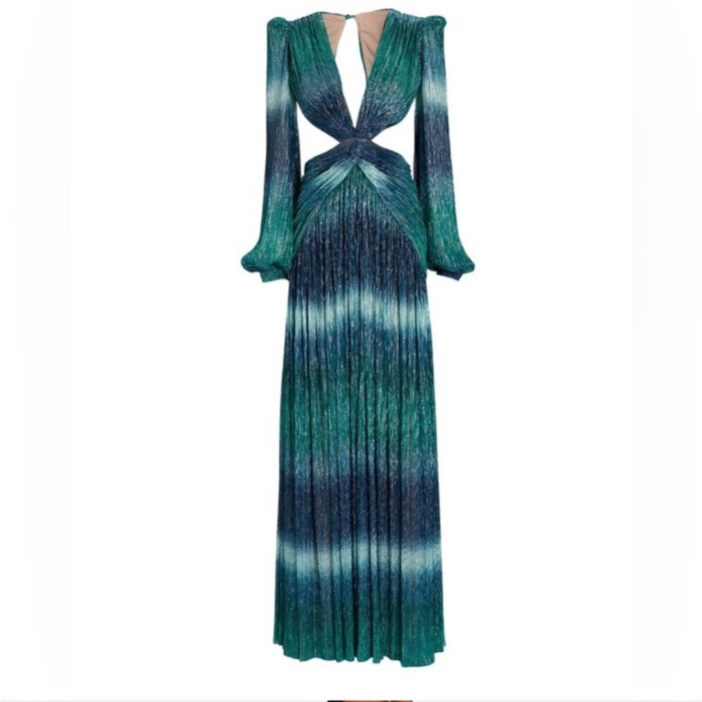 PatBo Ombré Plisse’ Cut-Out Maxi Elegant Evening Gown